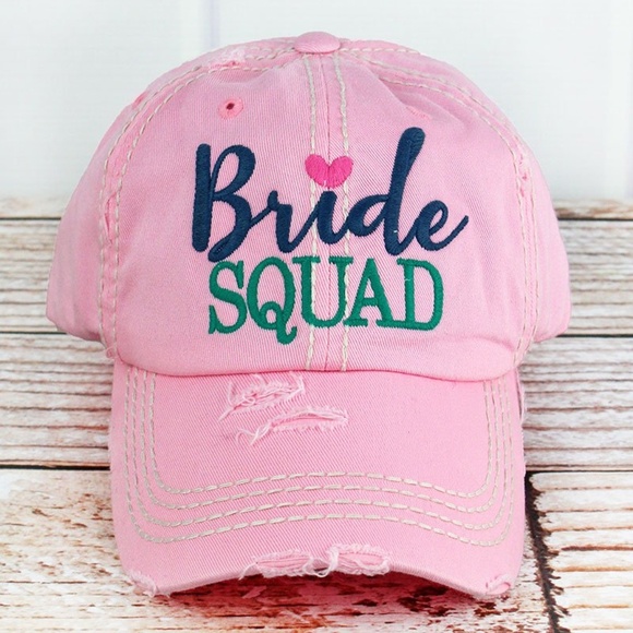 Accessories - NWT Distressed Pink "Bride Squad" Cap